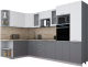 Готовая кухня Интерлиния Мила Gloss 1.68x3.2 левая (белый софт/серый софт/травертин серый) - 