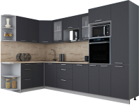 Кухонный гарнитур Интерлиния Мила Gloss 1.68x3.2 левая (графит софт/графит софт/травертин серый) - 
