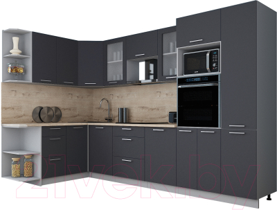 Готовая кухня Интерлиния Мила Gloss 1.68x3.2 левая (графит софт/графит софт/травертин серый)