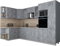 Кухонный гарнитур Интерлиния Мила Gloss 1.68x3.2 левая (керамика/керамика/травертин серый) - 