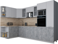 Кухонный гарнитур Интерлиния Мила Gloss 1.68x3.2 левая (пепел софт/керамика/травертин серый) - 