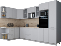 Кухонный гарнитур Интерлиния Мила Gloss 1.68x3.2 левая (пепел софт/пепел софт/травертин серый) - 