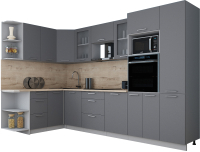 Готовая кухня Интерлиния Мила Gloss 1.68x3.2 левая (серый софт/серый софт/травертин серый) - 