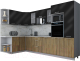Кухонный гарнитур Интерлиния Мила Gloss 1.68x3.2 левая (черный глянец/дуб вотан/травертин серый) - 