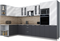 Готовая кухня Интерлиния Мила Gloss 1.68x3.4 левая (белый глянец/графит софт/травертин серый) - 