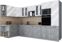 Кухонный гарнитур Интерлиния Мила Gloss 1.68x3.4 левая (белый глянец/керамика/травертин серый) - 