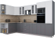 Кухонный гарнитур Интерлиния Мила Gloss 1.68x3.4 левая (белый софт/серый софт/травертин серый) - 