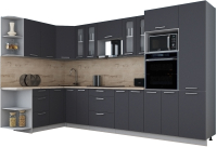 Готовая кухня Интерлиния Мила Gloss 1.68x3.4 левая (графит софт/графит софт/травертин серый) - 