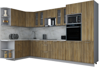Кухонный гарнитур Интерлиния Мила Gloss 1.68x3.4 левая (дуб вотан/дуб вотан/травертин серый) - 