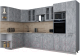 Кухонный гарнитур Интерлиния Мила Gloss 1.68x3.4 левая (керамика/керамика/травертин серый) - 
