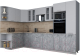 Кухонный гарнитур Интерлиния Мила Gloss 1.68x3.4 левая (пепел софт/керамика/травертин серый) - 