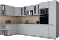 Кухонный гарнитур Интерлиния Мила Gloss 1.68x3.4 левая (пепел софт/пепел софт/травертин серый) - 