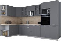 Кухонный гарнитур Интерлиния Мила Gloss 1.68x3.4 левая (серый софт/серый софт/травертин серый) - 