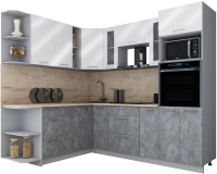 Готовая кухня Интерлиния Мила Gloss 1.88x2.4 левая (белый глянец/керамика/травертин серый) - 