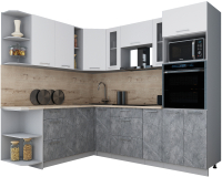 Кухонный гарнитур Интерлиния Мила Gloss 1.88x2.4 левая (белый софт/керамика/травертин серый) - 