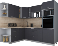 Кухонный гарнитур Интерлиния Мила Gloss 1.88x2.4 левая (графит софт/графит софт/травертин серый) - 
