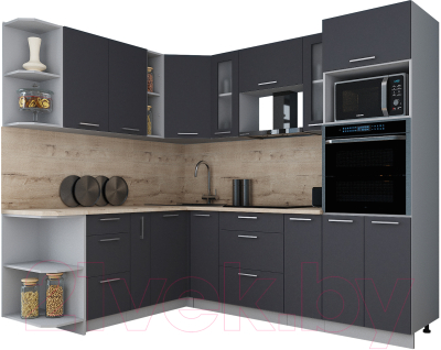 Готовая кухня Интерлиния Мила Gloss 1.88x2.4 левая (графит софт/графит софт/травертин серый)