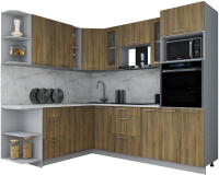 Кухонный гарнитур Интерлиния Мила Gloss 1.88x2.4 левая (дуб вотан/дуб вотан/травертин серый) - 