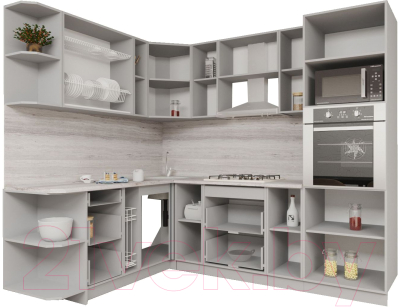 Кухонный гарнитур Интерлиния Мила Gloss 1.88x2.4 левая (дуб вотан/дуб вотан/травертин серый)
