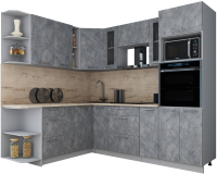 Кухонный гарнитур Интерлиния Мила Gloss 1.88x2.4 левая (керамика/керамика/травертин серый) - 