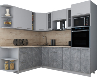 Кухонный гарнитур Интерлиния Мила Gloss 1.88x2.4 левая (пепел софт/керамика/травертин серый) - 
