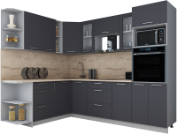 Кухонный гарнитур Интерлиния Мила Gloss 1.88x2.6 левая (графит софт/графит софт/травертин серый) - 