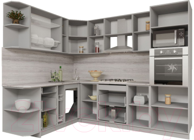 Готовая кухня Интерлиния Мила Gloss 1.88x2.6 левая (графит софт/графит софт/травертин серый)