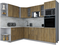 Кухонный гарнитур Интерлиния Мила Gloss 1.88x2.6 левая (дуб вотан/дуб вотан/травертин серый) - 