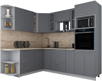 Кухонный гарнитур Интерлиния Мила Gloss 1.88x2.4 левая (серый софт/серый софт/травертин серый) - 