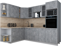 Кухонный гарнитур Интерлиния Мила Gloss 1.88x2.6 левая (керамика/керамика/травертин серый) - 