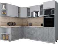 Кухонный гарнитур Интерлиния Мила Gloss 1.88x2.6 левая (пепел софт/керамика/травертин серый) - 