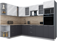 Кухонный гарнитур Интерлиния Мила Gloss 1.88x2.8 левая (белый глянец/графит софт/травертин серый) - 