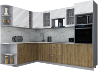 Кухонный гарнитур Интерлиния Мила Gloss 1.88x2.8 левая (белый глянец/дуб вотан/травертин серый) - 