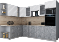 Кухонный гарнитур Интерлиния Мила Gloss 1.88x2.8 левая (белый глянец/керамика/травертин серый) - 