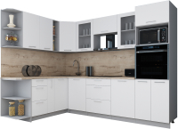 Кухонный гарнитур Интерлиния Мила Gloss 1.88x2.8 левая (белый софт/белый софт/травертин серый) - 