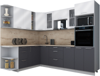 Кухонный гарнитур Интерлиния Мила Gloss 1.88x2.6 левая (белый глянец/графит софт/травертин серый) - 