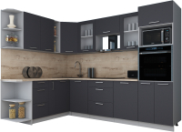 Кухонный гарнитур Интерлиния Мила Gloss 1.88x2.8 левая (графит софт/графит софт/травертин серый) - 