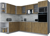 Кухонный гарнитур Интерлиния Мила Gloss 1.88x2.8 левая (дуб вотан/дуб вотан/травертин серый) - 