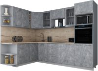 Кухонный гарнитур Интерлиния Мила Gloss 1.88x2.8 левая (керамика/керамика/травертин серый) - 