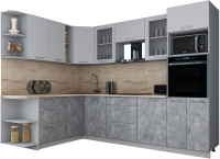Кухонный гарнитур Интерлиния Мила Gloss 1.88x2.8 левая (пепел софт/керамика/травертин серый) - 