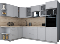 Кухонный гарнитур Интерлиния Мила Gloss 1.88x2.8 левая (пепел софт/пепел софт/травертин серый) - 