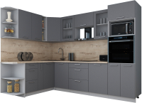 Кухонный гарнитур Интерлиния Мила Gloss 1.88x2.8 левая (серый софт/серый софт/травертин серый) - 