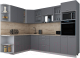 Готовая кухня Интерлиния Мила Gloss 1.88x2.8 левая (серый софт/серый софт/травертин серый) - 