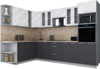 Кухонный гарнитур Интерлиния Мила Gloss 1.88x3.0 левая (белый глянец/графит софт/травертин серый) - 