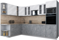 Готовая кухня Интерлиния Мила Gloss 1.88x3.0 левая (белый глянец/керамика/травертин серый) - 