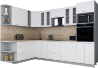 Кухонный гарнитур Интерлиния Мила Gloss 1.88x3.0 левая (белый софт/белый софт/травертин серый) - 