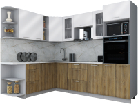 Кухонный гарнитур Интерлиния Мила Gloss 1.88x2.6 левая (белый глянец/дуб вотан/травертин серый) - 