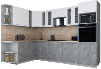 Кухонный гарнитур Интерлиния Мила Gloss 1.88x3.0 левая (белый софт/керамика/травертин серый) - 