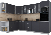 Кухонный гарнитур Интерлиния Мила Gloss 1.88x3.0 левая (графит софт/графит софт/травертин серый) - 