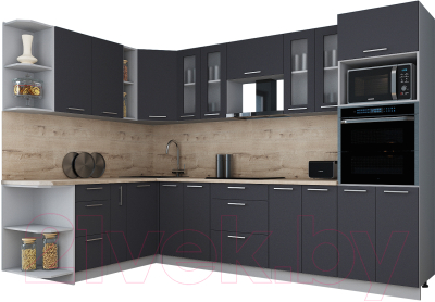 Готовая кухня Интерлиния Мила Gloss 1.88x3.0 левая (графит софт/графит софт/травертин серый)